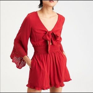 American Eagle red tie in the front romper
